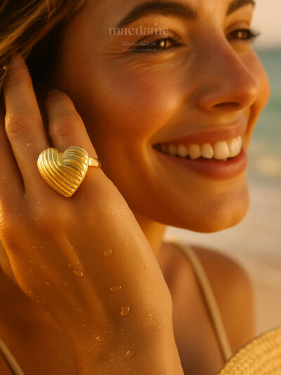 Bague Heart Ribbed – bague femme en acier 316L, photo 2