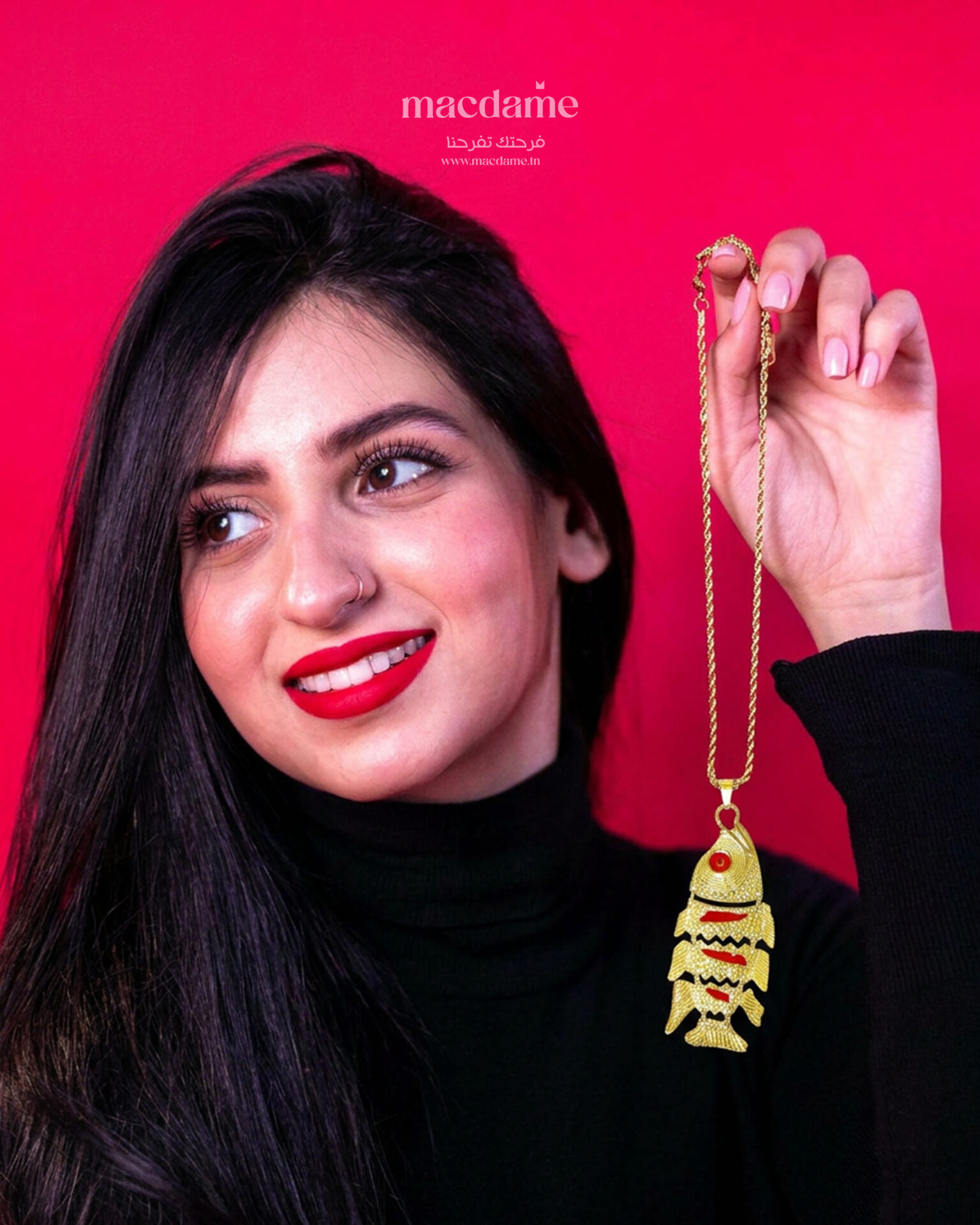 Collier Red Fish – collier femme en acier 316L, photo 2